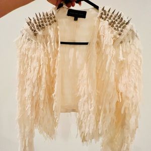 English Rose cream fringe jacket with spiked shoulders